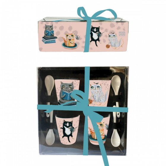 SET 4 TASSES AVEC CUILLERES CRAZY CAT (x 4 ) SET 4 TASSES AVEC CUILLERES CRAZY CAT (x 4 )