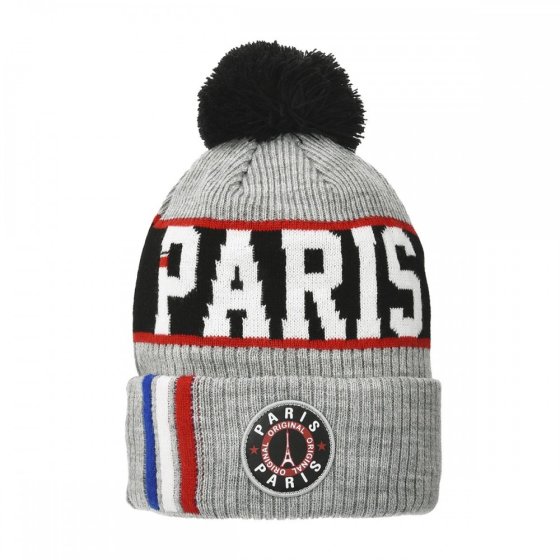BONNET POMPON DRAPEAU LOGO PARIS GRIS(x 5 ) BONNET POMPON DRAPEAU LOGO PARIS GRIS(x 5 )