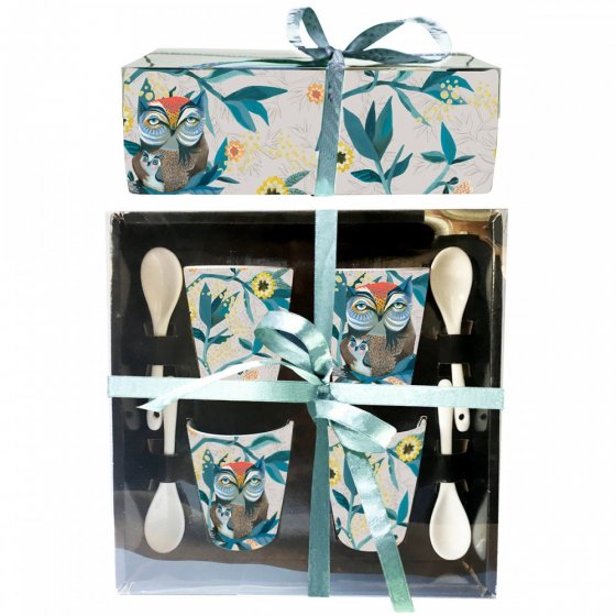LOT 4 SET 4 TASSES AVEC CUILIERES OWL & OWLET LOT 4 SET 4 TASSES AVEC CUILIERES OWL & OWLET