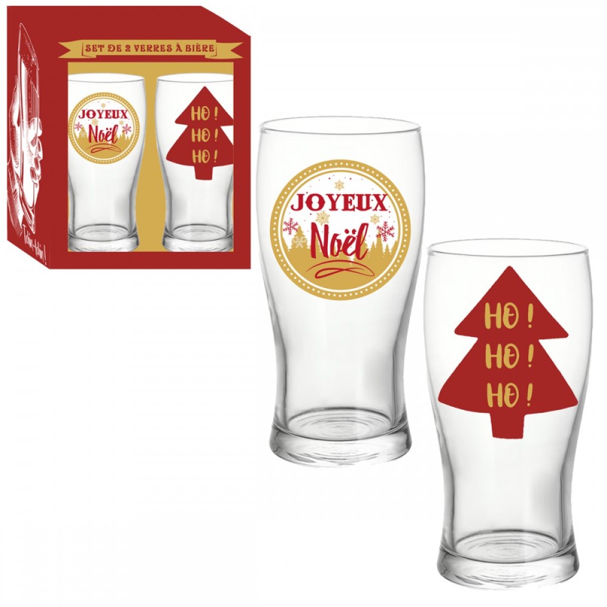 COFFRET 2 VERRES A BIERE HO HO HO NOEL (x 6 ) : Enesco France