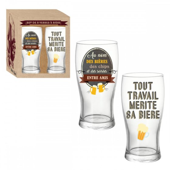 COFFRET 2 VERRES A BIERE TOUT TRAVAIL ET AMIS (x 6 ) COFFRET 2 VERRES A BIERE TOUT TRAVAIL ET AMIS (x 6 )